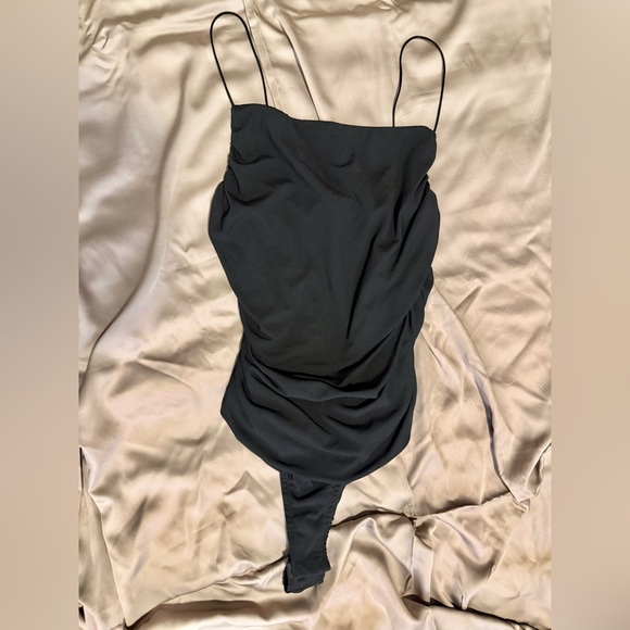 Chrysanthemum Tops - Chrysanthemum Black Draped Bodysuit